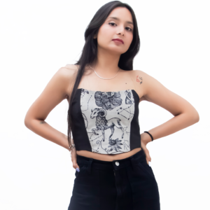 Black & White Off-Shoulder Corset Top