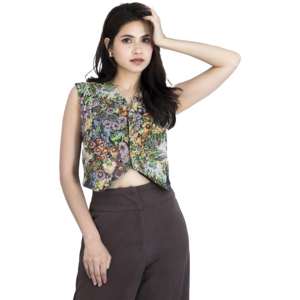 Floral V-Neck Textured Waistcoat