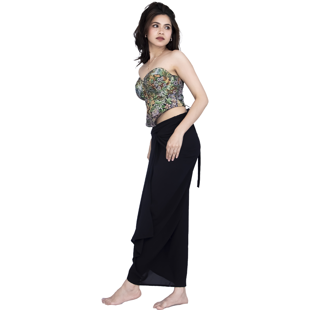 Floral corset & Black Skirt Set